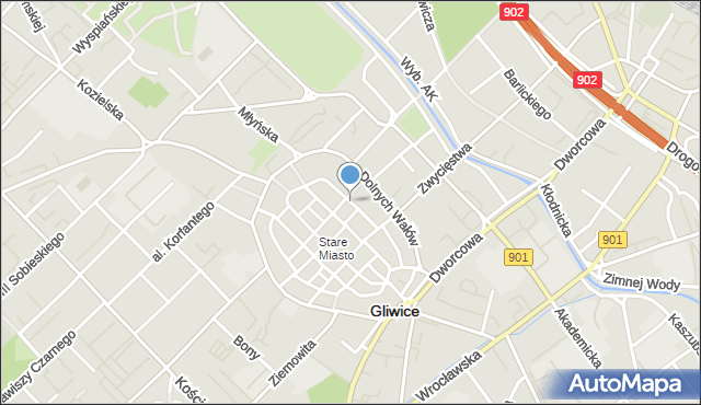 Gliwice, Plac Inwalidów Wojennych RP, mapa Gliwic