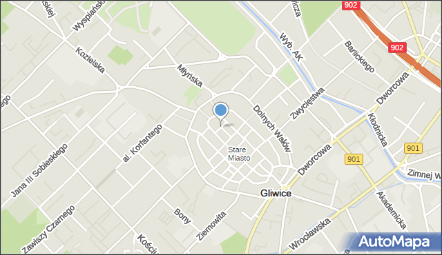 Gliwice, Plac Wszystkich Świętych, mapa Gliwic