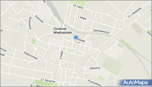 Grodzisk Wielkopolski, Plac Powstańców Wielkopolskich, mapa Grodzisk Wielkopolski