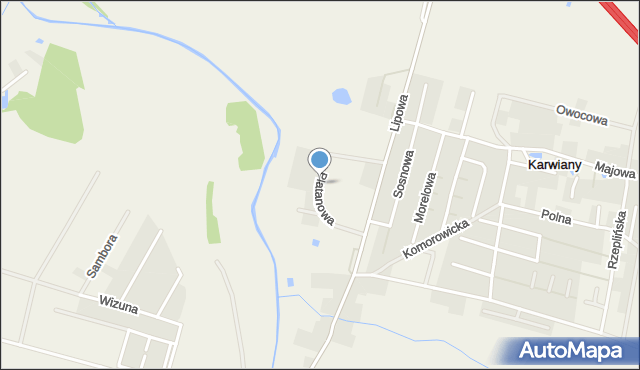 Karwiany, Platanowa, mapa Karwiany