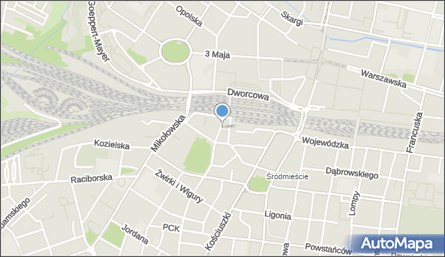 Katowice, Plac Oddziałów Młodzieży Powstańczej, mapa Katowic