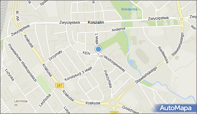 Koszalin, Plac Gwiaździsty, mapa Koszalina