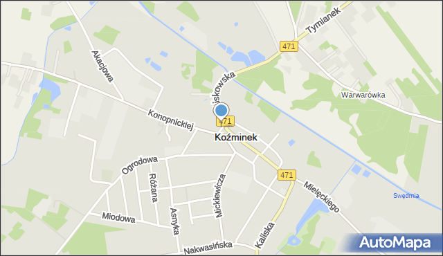 Koźminek powiat kaliski, Plac św. Wawrzyńca, mapa Koźminek powiat kaliski