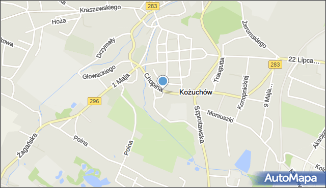 Kożuchów powiat nowosolski, Plac Ewangelicki, mapa Kożuchów powiat nowosolski