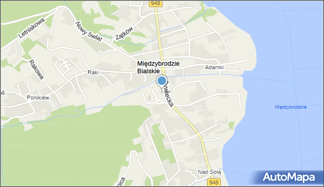 Międzybrodzie Bialskie, Plac św. Ambrożego, mapa Międzybrodzie Bialskie