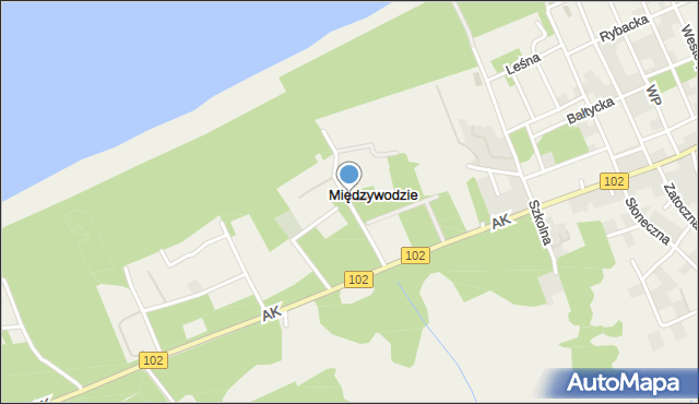 Międzywodzie, Plażowa, mapa Międzywodzie