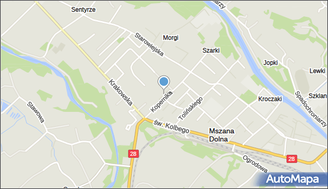 Mszana Dolna, Plac św. s. Faustyny, mapa Mszana Dolna