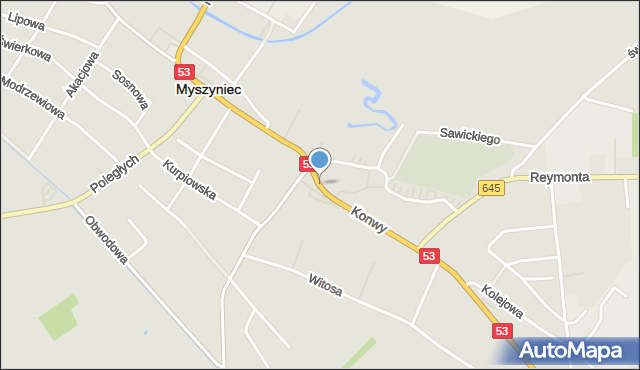 Myszyniec, Plac Rynarzewskiego Konstantego, mapa Myszyniec