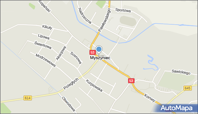 Myszyniec, Plac Wolności, mapa Myszyniec