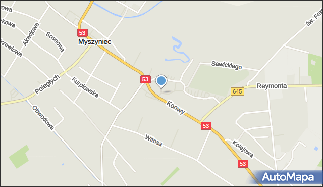 Myszyniec, Plac Wyszyńskiego Stefana, ks. kard., mapa Myszyniec