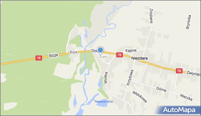 Niezdara gmina Ożarowice, Plac św. Floriana, mapa Niezdara gmina Ożarowice