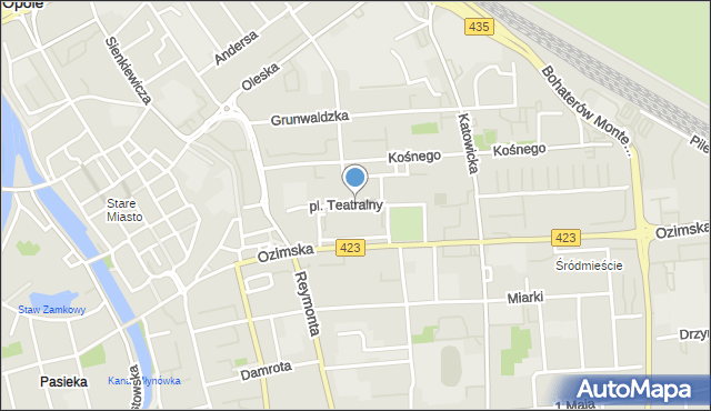 Opole, Plac Teatralny, mapa Opola