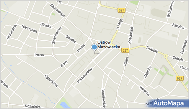 Ostrów Mazowiecka, Plac Księżnej Mazowieckiej Anny, mapa Ostrów Mazowiecka