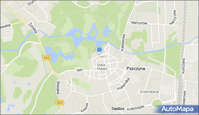 Pszczyna, Plac Kuczery Józefa, ks. prał., mapa Pszczyny