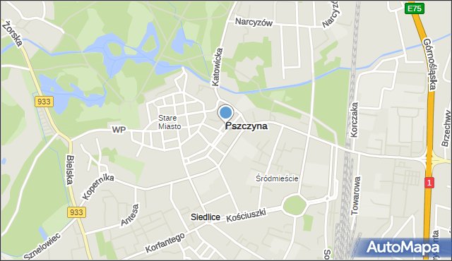 Pszczyna, Plac Targowy, mapa Pszczyny