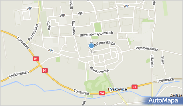 Pyskowice powiat gliwicki, Plac Księcia Józefa Poniatowskiego, mapa Pyskowice powiat gliwicki