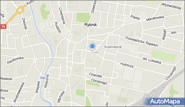 Rybnik, Plac Teatralny, mapa Rybnika