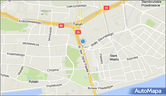 Toruń, Plac Artylerii Polskiej, mapa Torunia