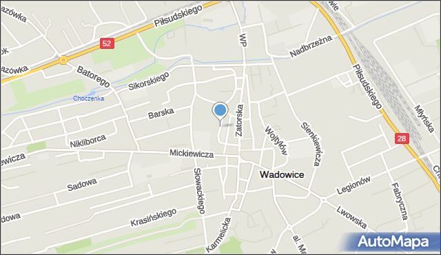 Wadowice, Plac Bohaterów Getta, mapa Wadowice