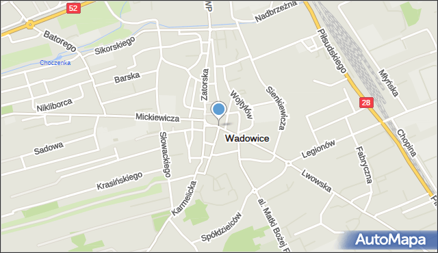 Wadowice, Plac Jana Pawła II, mapa Wadowice