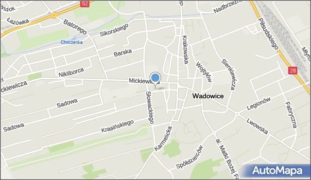 Wadowice, Plac Kopernika Mikołaja, mapa Wadowice