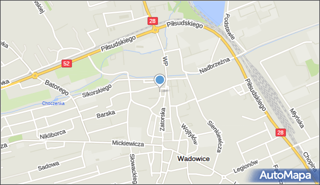 Wadowice, Plac Obrońców Westerplatte, mapa Wadowice