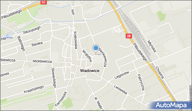 Wadowice, Plac Solidarności, mapa Wadowice