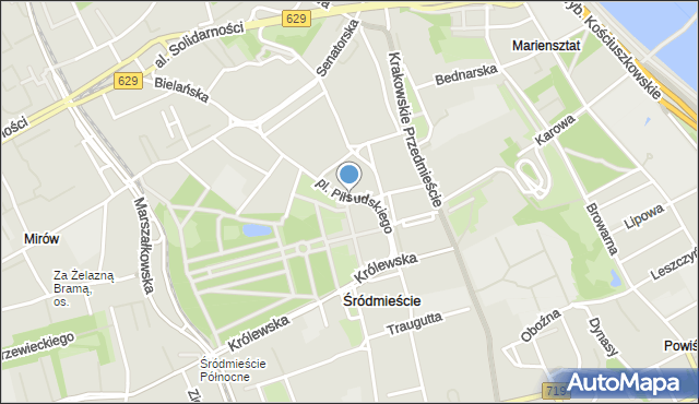 Warszawa, Plac Piłsudskiego Józefa, marsz., mapa Warszawy