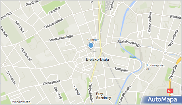 Bielsko-Biała, Podcienie, mapa Bielsko-Białej