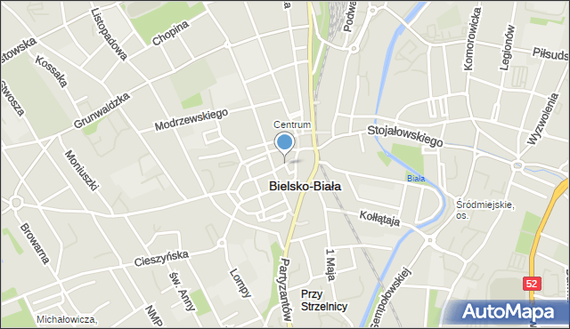 Bielsko-Biała, Podcienie, mapa Bielsko-Białej