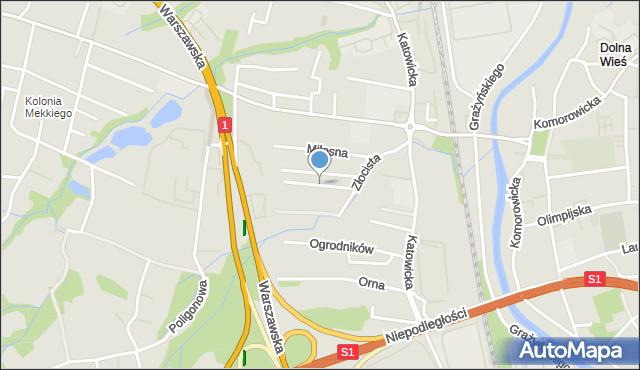 Bielsko-Biała, Ponętna, mapa Bielsko-Białej