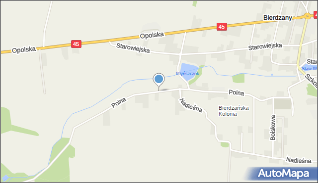 Bierdzany gmina Turawa, Polna, mapa Bierdzany gmina Turawa