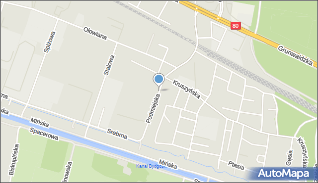 Bydgoszcz, Podmiejska, mapa Bydgoszczy