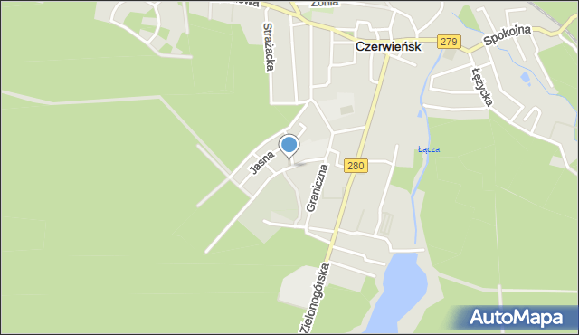 Czerwieńsk, Podgórna, mapa Czerwieńsk