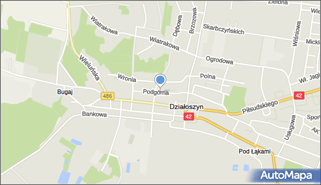 Działoszyn powiat pajęczański, Podgórna, mapa Działoszyn powiat pajęczański