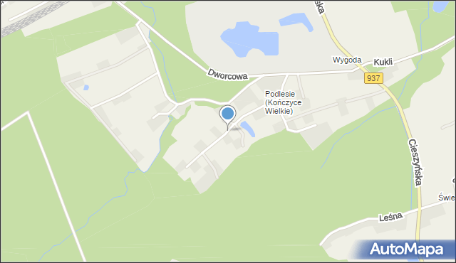 Kończyce Wielkie, Podlesie, mapa Kończyce Wielkie