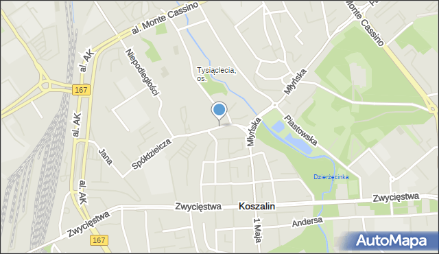 Koszalin, Podgrodzie, mapa Koszalina