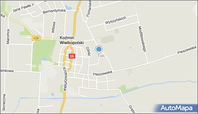 Koźmin Wielkopolski, Polna, mapa Koźmin Wielkopolski