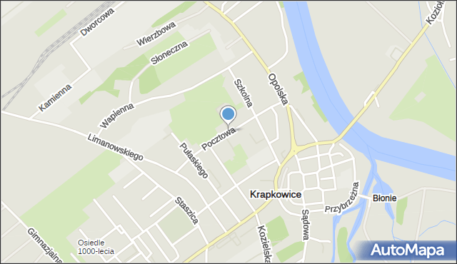 Krapkowice, Pocztowa, mapa Krapkowice