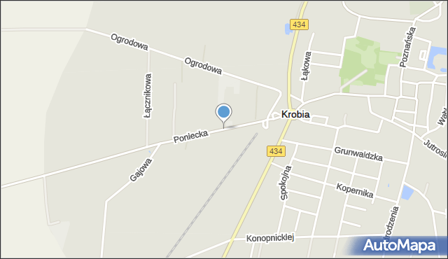 Krobia powiat gostyński, Poniecka, mapa Krobia powiat gostyński