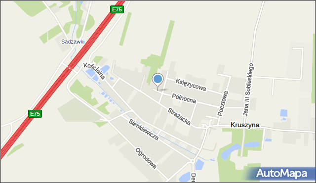 Kruszyna powiat częstochowski, Polna, mapa Kruszyna powiat częstochowski