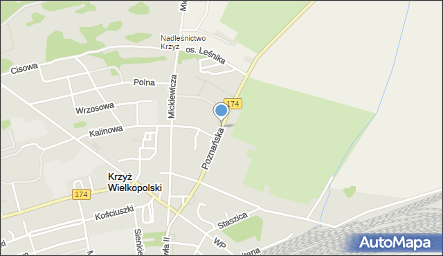 Krzyż Wielkopolski, Poznańska, mapa Krzyż Wielkopolski