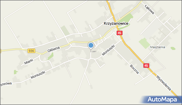 Krzyżanowice powiat raciborski, Powstańców Śląskich, mapa Krzyżanowice powiat raciborski