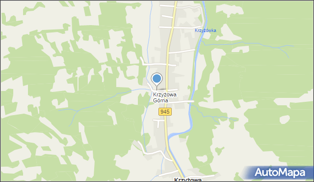 Krzyżowa gmina Jeleśnia, Pod Kiczorą, mapa Krzyżowa gmina Jeleśnia