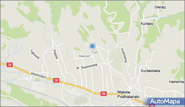 Maków Podhalański, Poniatowskiego, mapa Maków Podhalański