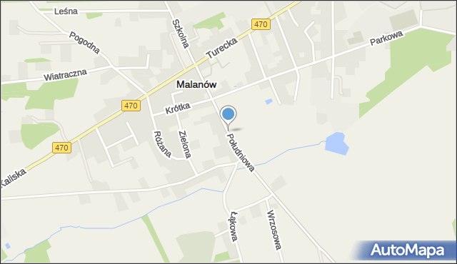 Malanów powiat turecki, Południowa, mapa Malanów powiat turecki