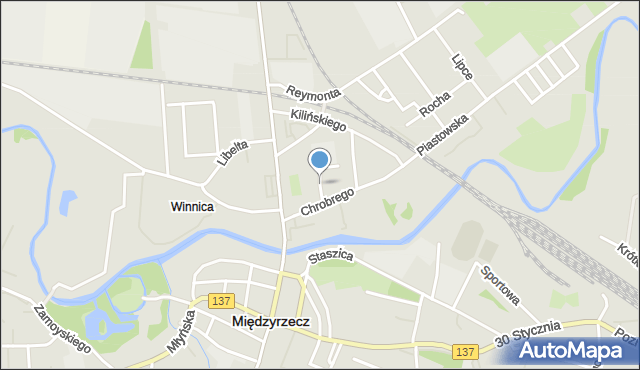 Międzyrzecz, Podbielskiego Tadeusza, dr., mapa Międzyrzecz