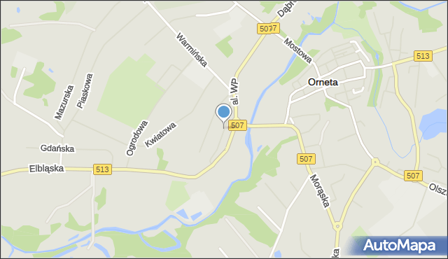 Orneta powiat lidzbarski, Podgórna, mapa Orneta powiat lidzbarski