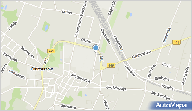 Ostrzeszów, Pocztowa, mapa Ostrzeszów