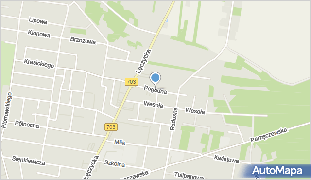 Poddębice, Pogodna, mapa Poddębice